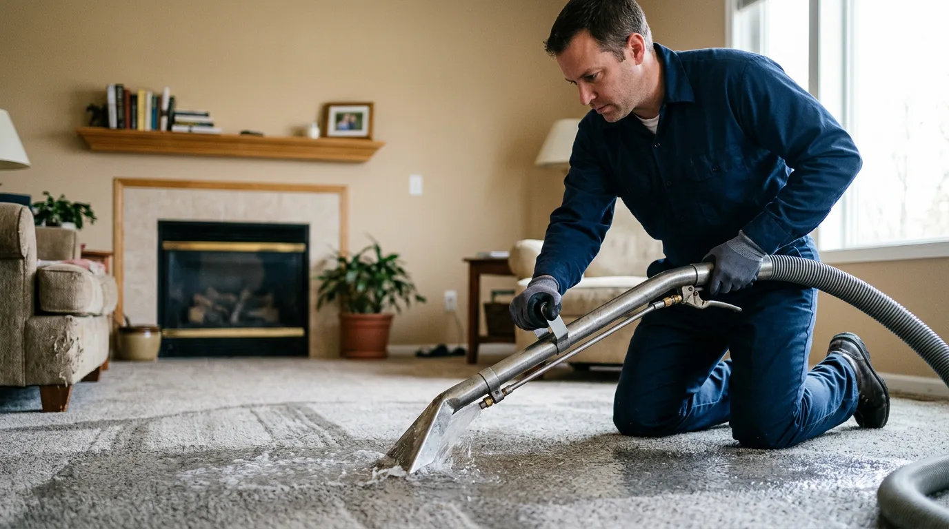Water damage restoration technician working near Fowlerville, MI